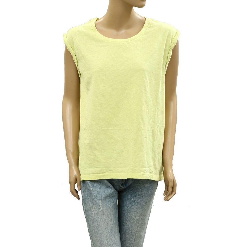 Maeve By Anthropologie cap Sleeve Tee Tunic Top Cotton High Low Lime M 287530